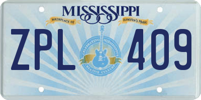 MS license plate ZPL409