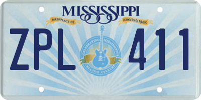 MS license plate ZPL411