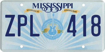 MS license plate ZPL418