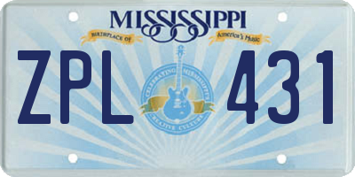 MS license plate ZPL431
