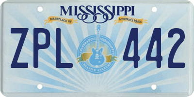MS license plate ZPL442