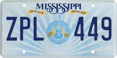 MS license plate ZPL449