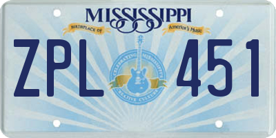MS license plate ZPL451