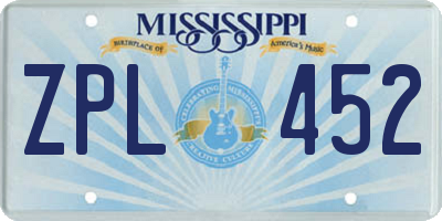 MS license plate ZPL452
