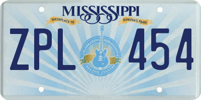 MS license plate ZPL454