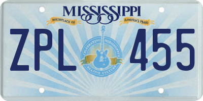 MS license plate ZPL455