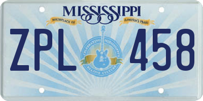 MS license plate ZPL458