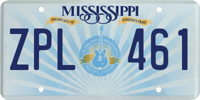 MS license plate ZPL461