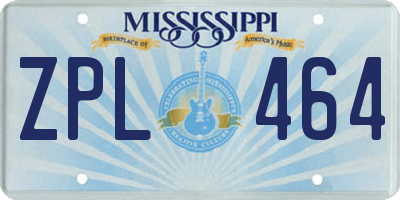 MS license plate ZPL464