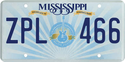 MS license plate ZPL466