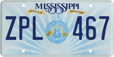 MS license plate ZPL467