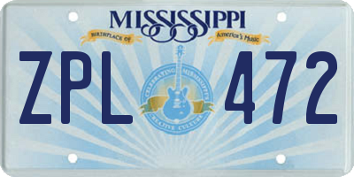 MS license plate ZPL472
