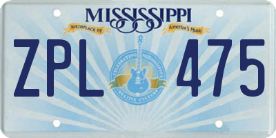 MS license plate ZPL475