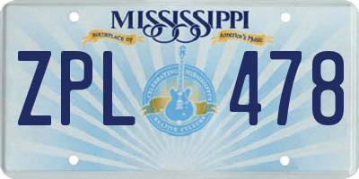 MS license plate ZPL478