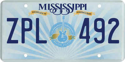 MS license plate ZPL492
