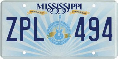 MS license plate ZPL494