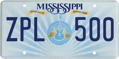 MS license plate ZPL500