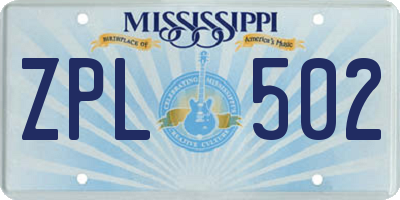 MS license plate ZPL502