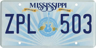 MS license plate ZPL503