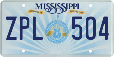 MS license plate ZPL504