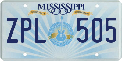 MS license plate ZPL505