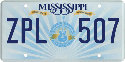 MS license plate ZPL507