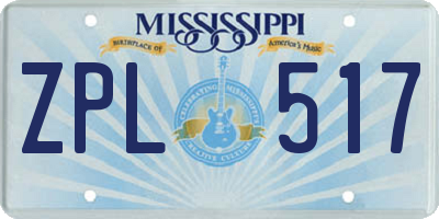 MS license plate ZPL517