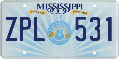 MS license plate ZPL531