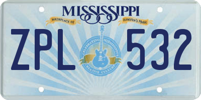MS license plate ZPL532