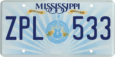 MS license plate ZPL533