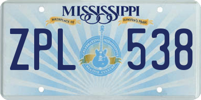 MS license plate ZPL538