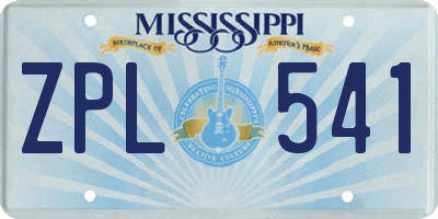 MS license plate ZPL541