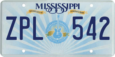 MS license plate ZPL542