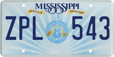 MS license plate ZPL543