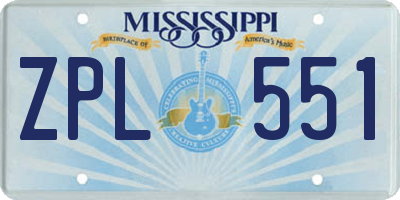 MS license plate ZPL551