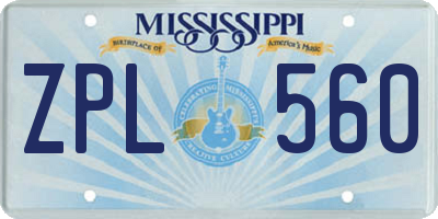 MS license plate ZPL560