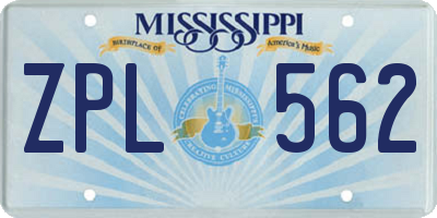 MS license plate ZPL562