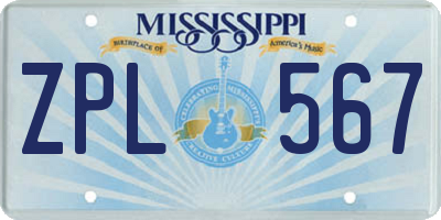 MS license plate ZPL567