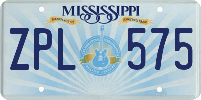 MS license plate ZPL575