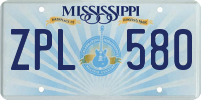 MS license plate ZPL580
