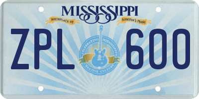 MS license plate ZPL600