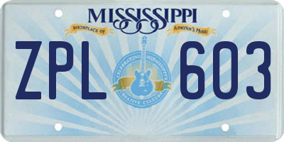 MS license plate ZPL603
