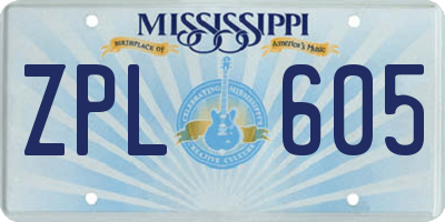 MS license plate ZPL605