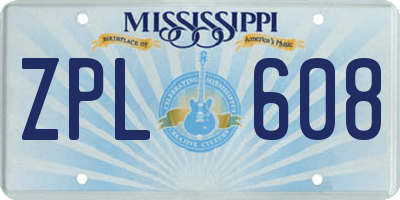 MS license plate ZPL608