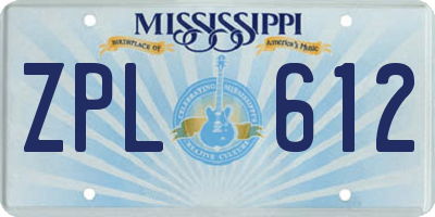 MS license plate ZPL612