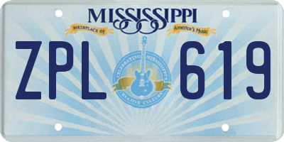 MS license plate ZPL619