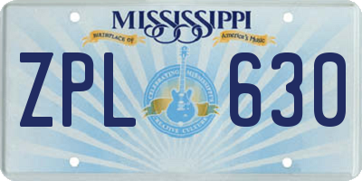 MS license plate ZPL630