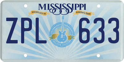MS license plate ZPL633