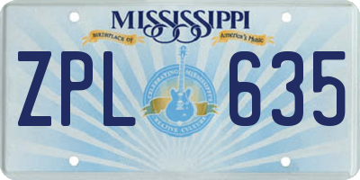 MS license plate ZPL635