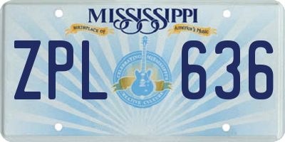 MS license plate ZPL636